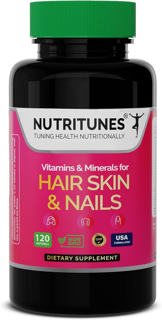 Hair Skin and Nail Vitamins–Biotin & Collagen Formula with B Vitamins, Zinc & Selenium – Promotes Hair Strength, Skin Hydration & Nail Health – 120 Softgels