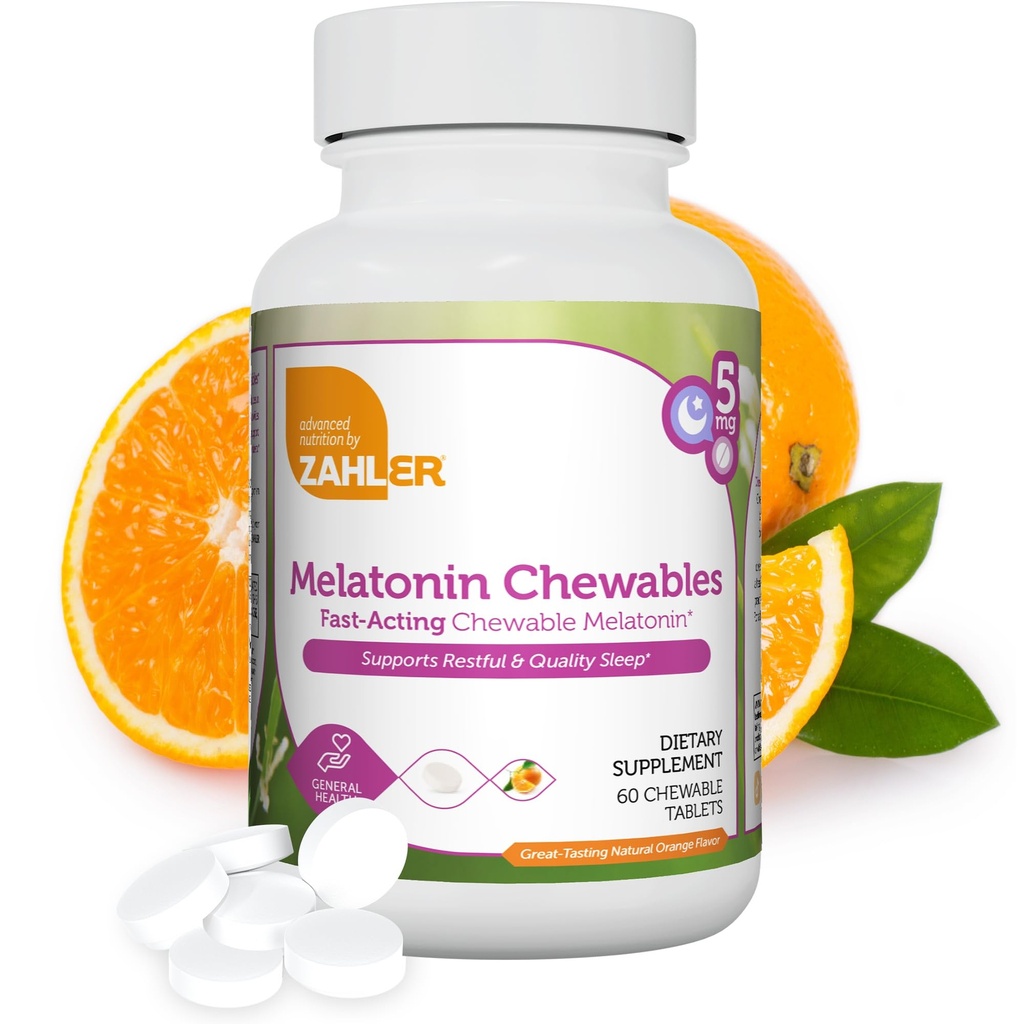 Zahler Melatonin 5 mg Tabletki - Szybkie-działające Melatonina 5 mg Tabletki - Pyszny aromat pomarańczowy - Wspiera Resteful and Quality Sleep - Kosher Non GMO Made in USA Suplement diety, 60 Hrabia
