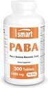 Supersmart - Suplement PABA 3000mg na dobę (kwas para- aminobenzoesowy) - Naturalna witamina B - rozpuszczalna w wodzie PABA 124; Non-GMO & Gluten Free - 200 Tabletki