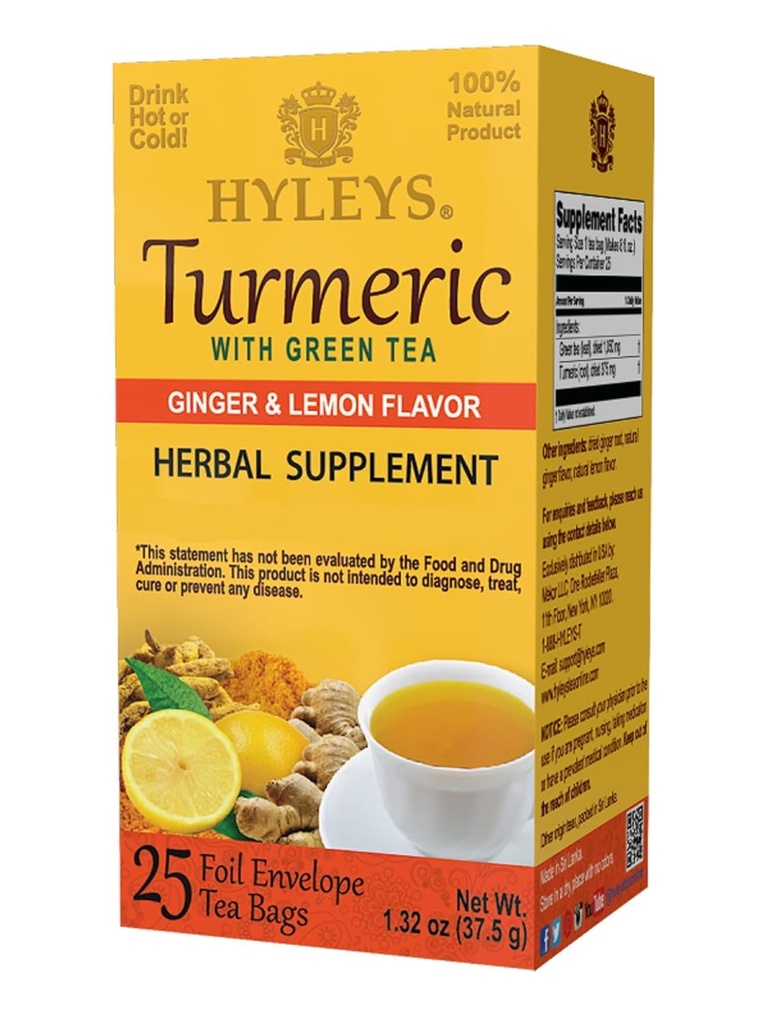 Hyley Imbir Turmeric Tea Lemon Flavor - 25 Tea Bags (12 Pack - 300 Tea Bags Total) - Wellness Herbal Suplement zielonej herbaty