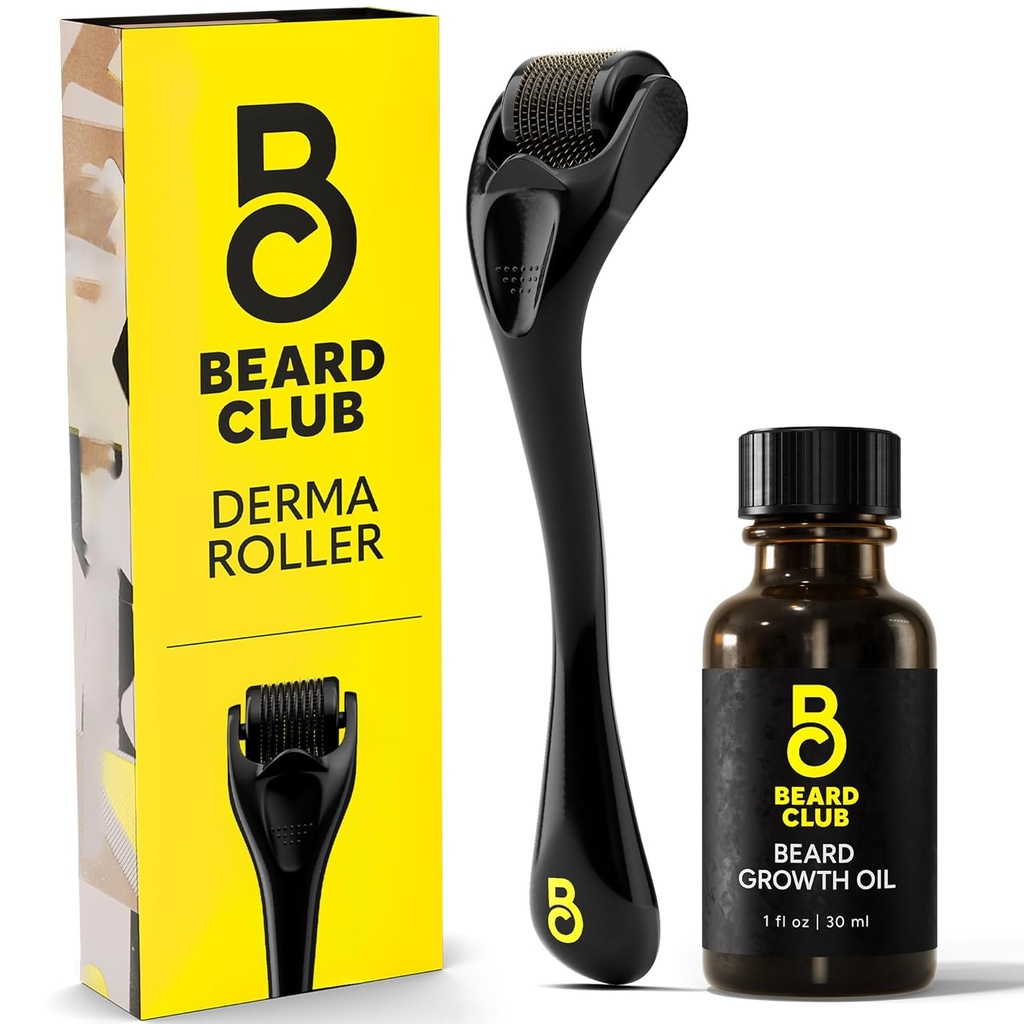 Broda Klub Derma Roller & Broda Roller wzrostu oleju do twarzy, ciała i skóry Skalp Mikroneedling Roller dla mężczyzn i kobiet z 540 Tytanu Mikroneedles - Broda Roller do włosów i brody