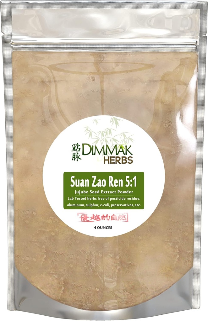 Dimmak Herbs Organic Suan Zao Ren 5: 1 Ekstrakt Extra Siła Proszek Dimmak 124; Jujube Nasienie (ziziphus) Chiński Herb Lab Tested 5: 1 Koncentrat Granulki 112g / 4oz