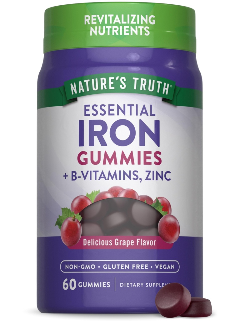 Nature 's Truth Iron Gummies Yellow 124; 60 Count Yellow 124; Vegan, Non-GMO & Gluten Free Supplement Equipment 124; with Zinc & B Vitamins Yellow 124; Grape Flavor