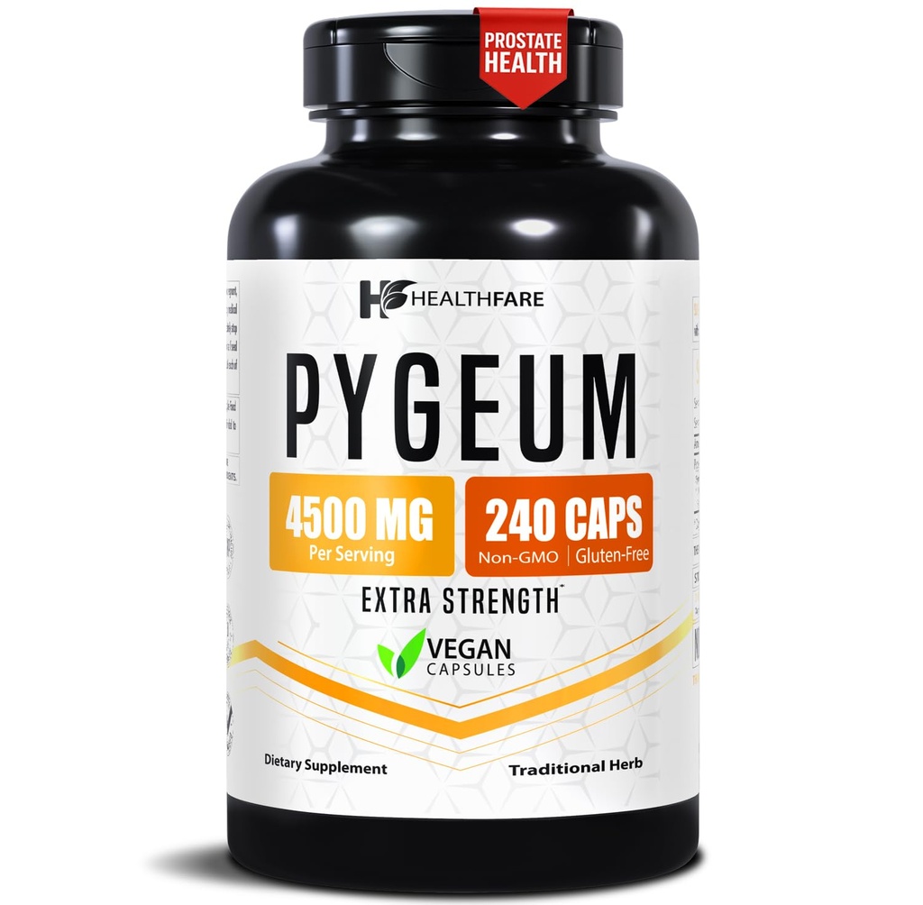 Healthfare Pygeum Supplement, 4500mg Supples 124; 240 Vegan Capsules Supples 124; Ultra Standardized Bark Extract 124; Herbal Supplement Supplement Supplement 124; Non-GMO & Gluten- Free Supples 124; Made in USA