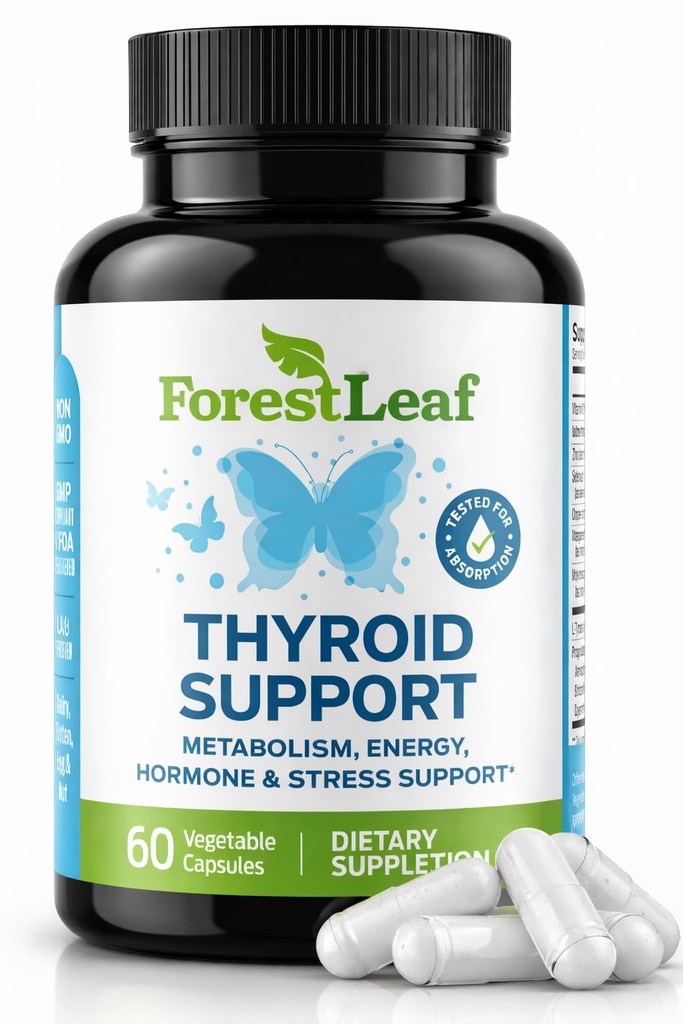Tyroid Wsparcie dla kobiet i mężczyzn z jodu - Energia, Focus & Power Tyroid Supplement - All Natural Herbal Mineral and witaminy Complex z B12, Cynk, Selen, Ashwagandha - 60 Kapsułki wegetariańskie