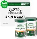 Greenies Suplementy skóry psa i Coat Suplementy z oleju rybnego & Omega 3 Kwasy tłuszczowe, Smak kurczaka, 80- Count Tub, Opakowanie z 2