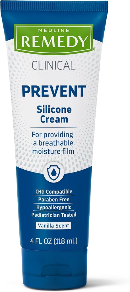 Medline Remedy Klinical Silicon Cream (4 Oz Tube), 12 Hrabia, Vanilla Scent, Film do oddychania, Soothing, Nawilżanie, Nawilżająca, Nawilżająca pielęgnacja skóry, Do pęknięcia, Chapped, Wrażliwa skóra