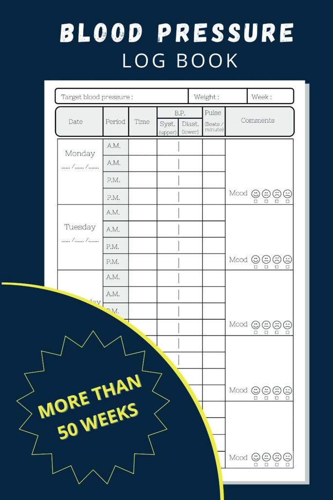 Blood Pressure Log Book: Simple Daily tracker do nagrywania i monitorowania ciśnienia krwi w domu