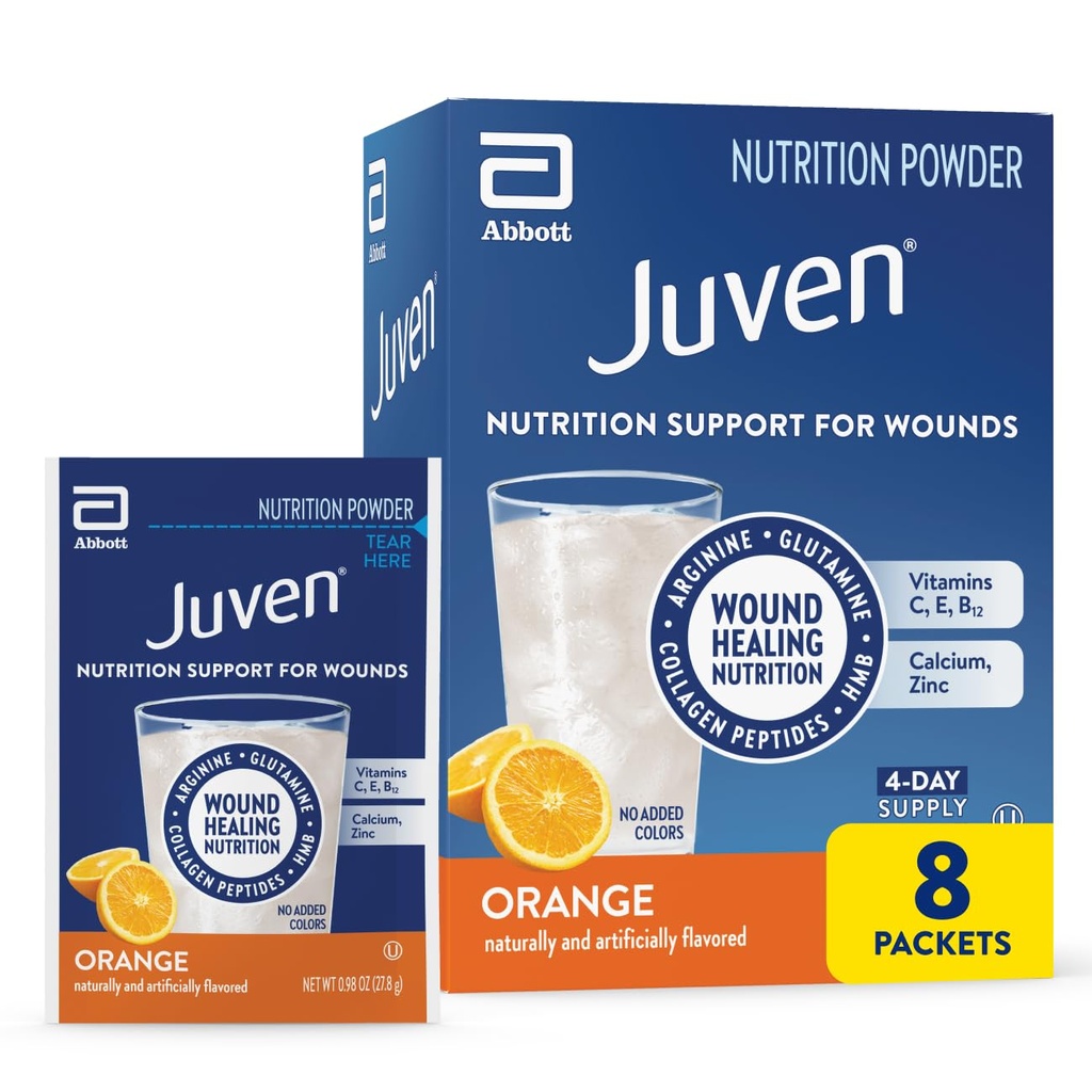 Juven Teratio Nutrition Drink Proszek Włączając peptydy kolagenowe, aminokwasy i HMB do wspomagania gojenia rany, Pomarańczowy, 48 Pakiety