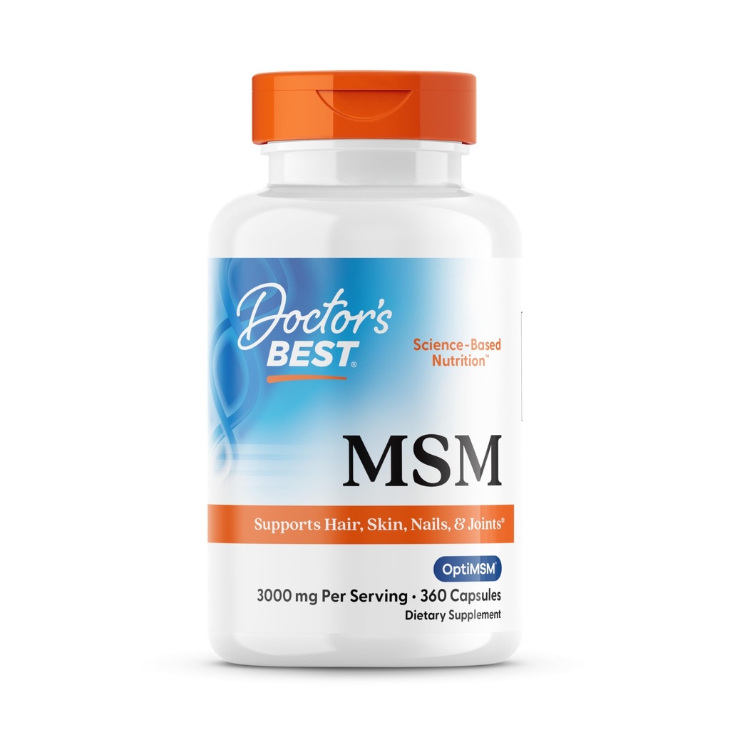 Doctor 's BEST MSM, Włosy, Skóra, Nails, & Łączniki, Non-GMO, Gluten Free, 3000 mg Per Serving, 360 Kapsułki