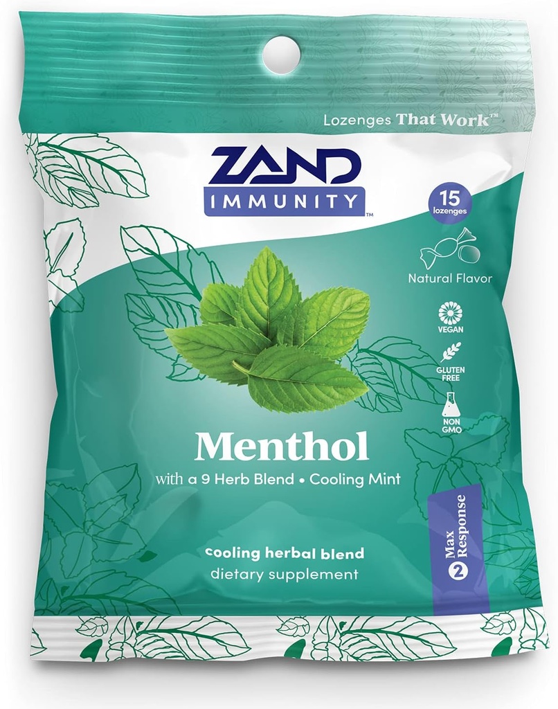 ZAND Immunitet Menthol HerbaLozenge Kapsułki 124; mięta pieprzowa, eukaliptus, mieszanka ziołowa 124; Syrop z kukurydzy (15 Lozengów)