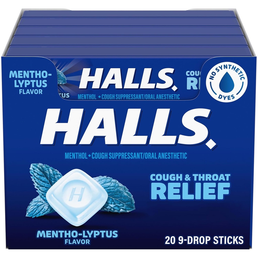 HALLS Kaszel i ulga w gardle Mentho- Lyptus Kaszel Krople, 20 Kije 9 (180 Total Drops)