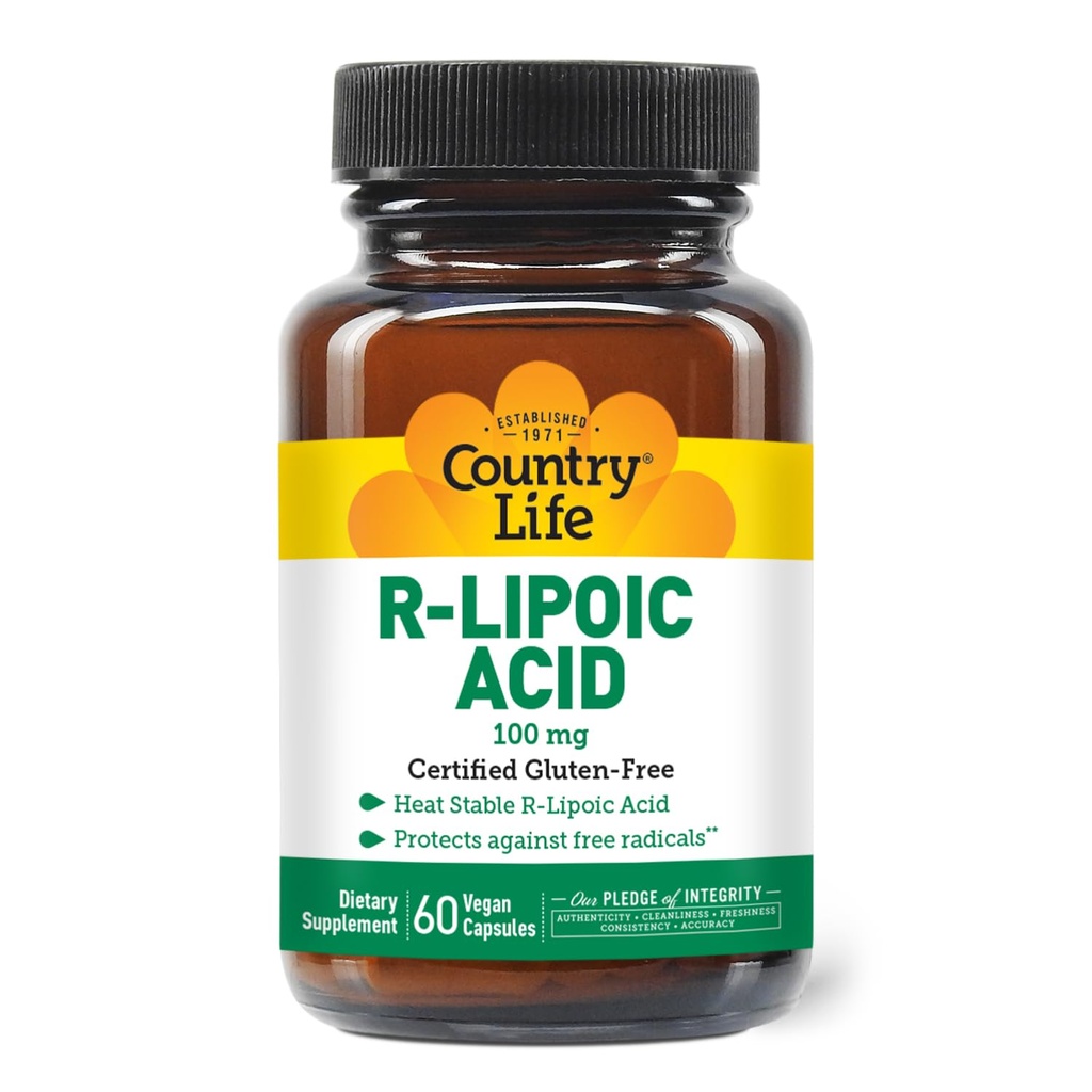 Country Life R- Alpha Lipoic Acid Complex 300mg - Alpha- Lipoic Acid 270mg & R- Lipoic Acid 30mg - Antioksydant Support - No Yeast, Corn, Wheat, Soy, Gluten, Milk - Alpha Lipoic Acid Supplement