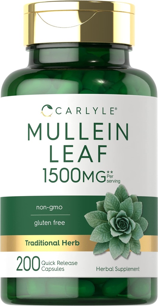 Carlyle Mullein Leaf Extract 1500mg < 124; 200 kapsułki < 124; Verbascum Thapsus < 124; Non- GMO, Gluten