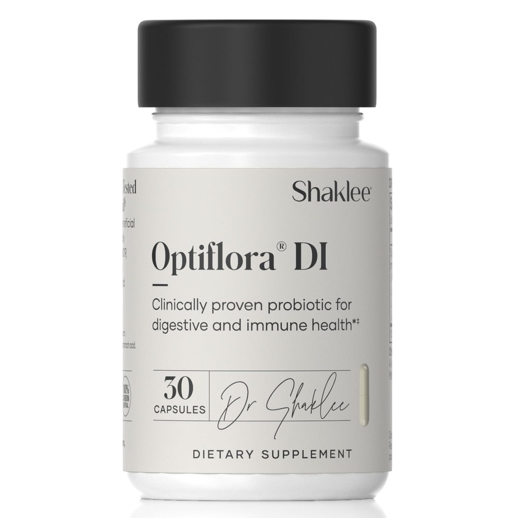 Shaklee - Optiflora ® DI Probiotic -10 Miliard CFU - 4 Szczepy bakteryjne - Bifidobacterium lactis HN019 ™ - Wspiera Saldo i Regularność Flory jelitowej - Gluten, Soy & Dairy Free - 30 Kapsułki