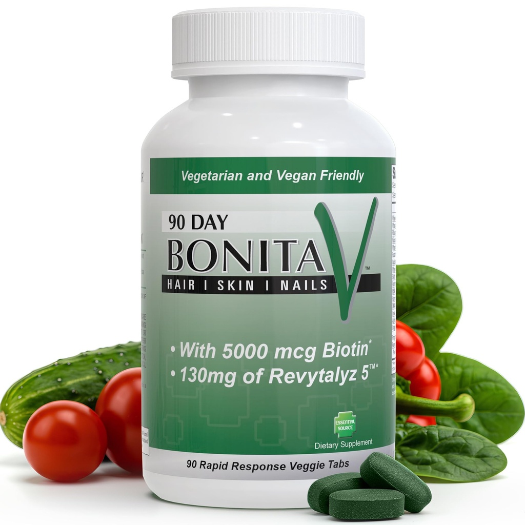 Podstawowe źródło Biotyna (Biotina Vitaminas) - Naskórek do włosów Witaminy dla Kobiet i Mężczyzn - 5000 µg - Suplementy wsparcia wzrostu włosów - 90 tabletek - z Revytaliz 5, Witamina A, C, B12 - Made in USA