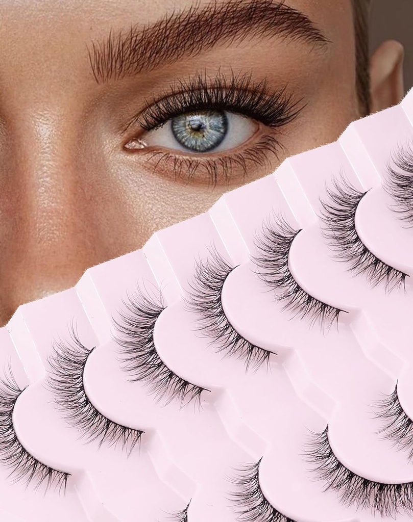 Wszystkie naturalne rzęsy Wispy Lashs Natural Look False Eyelashes Natural Flared Eyelashes False Eye Lashs Soft Fluffy Lashs 7 Pary D1 Natural (6- 13MM)