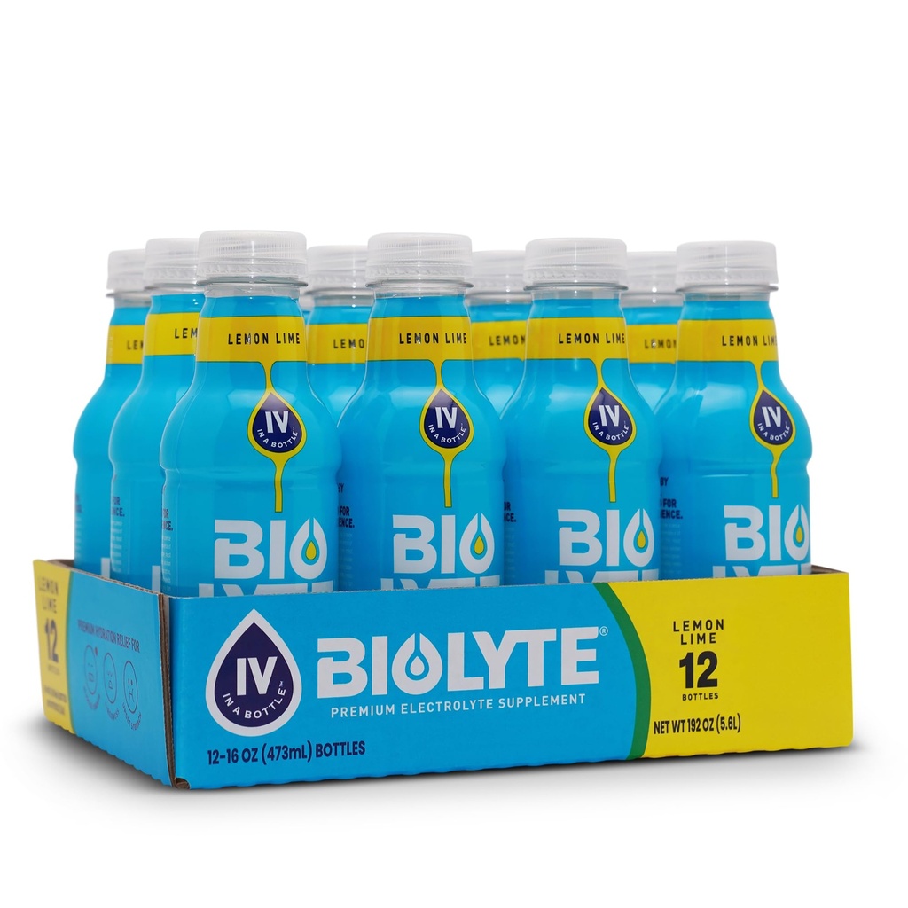 Napoje elektrolitowe BIOLITE - Napoje nawadniające w postaci doktorowej, woda elektrolitowa HSA & FSA, Chemioterapia musi być stosowana w przypadku kobiet i mężczyzn, Nawodnienie IV w butelce - Lim cytrynowy, 16 Fl Oz (12 opakowań)