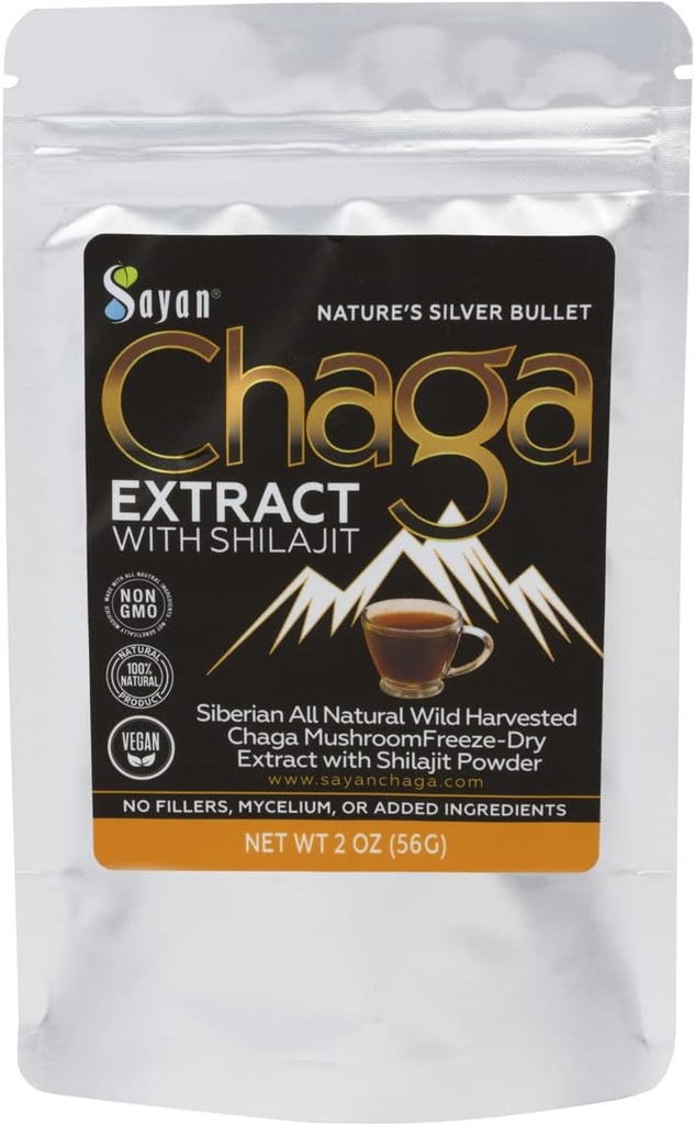 Sayan Syberian Chaga Mushroom Extract with Shilajit Powder (2 oz) - Organic Antioksydant Tea - Wsparcie systemu immunologicznego i trawienia - Suplement kwasu Fulvic - Energia i klarowność - No Fillers