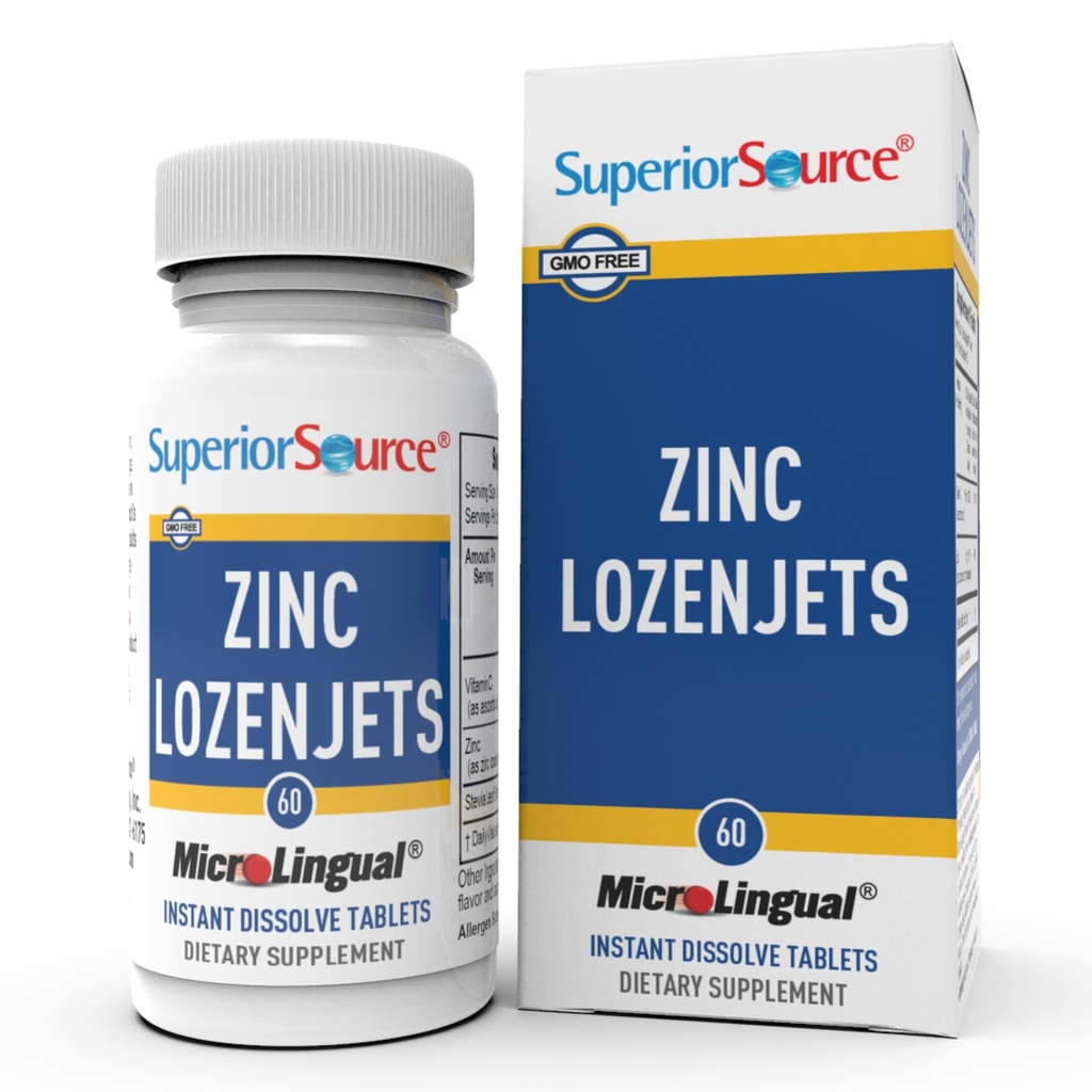 Superior Source Zinc Lozenjets - Suplement do systemu immunologicznego - Systemy i funkcje do śledzenia suplementów mineralnych - Suplement cynku dla kobiet i mężczyzn - 60 Instant Disolve Tablets