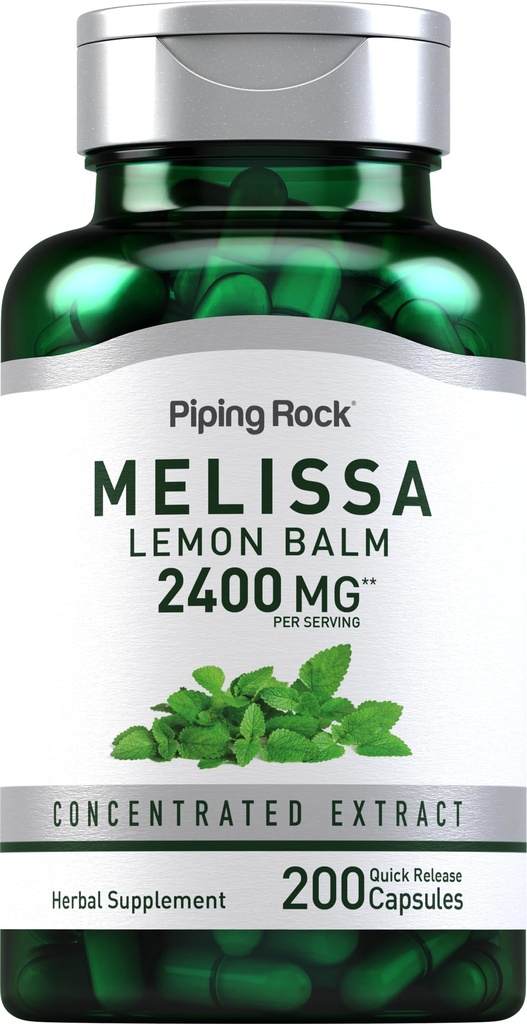 Piping Rock Lemon Balm Kapsułki 2400mg Bis 124; 200 Hrabia 124; Lemon Balm Extract 124; Melissa Herbal Supplement Bis 124; Gluten Free, Non-GMO