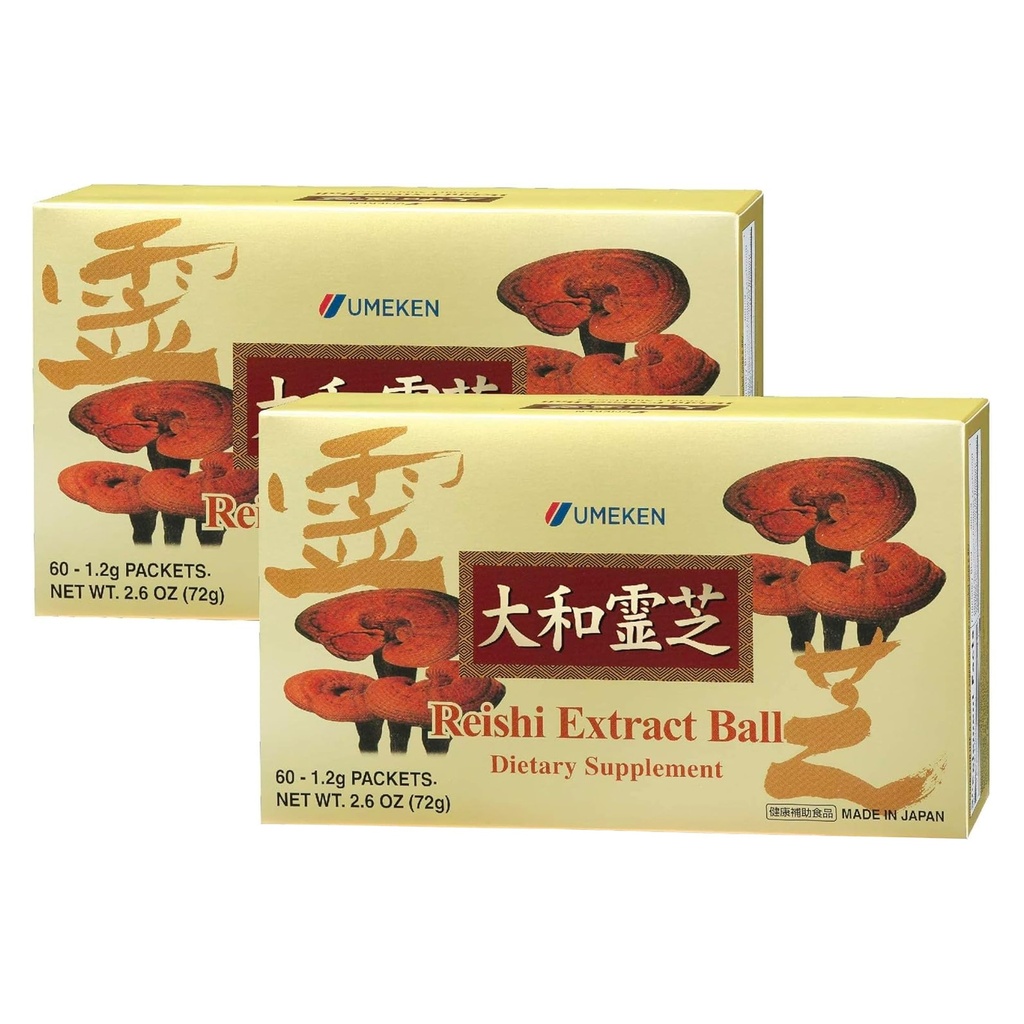 Umeken Reishi Mushroom Extract Balls, Skoncentrowane, Japoński Reishi Mushroom Supplement z Beta Glucan, Skoncentrowane w Format Ball, 4 Miesiąc dostaw, 60 Pakiety, Opakowanie 2