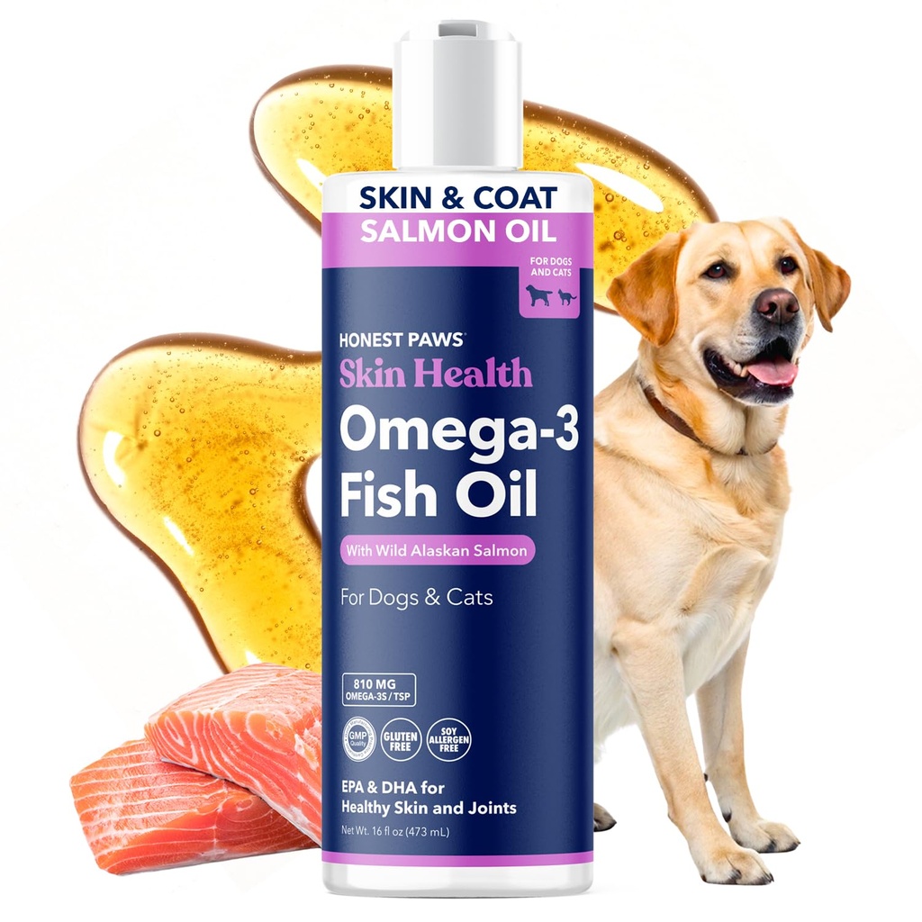 Uczciwe Łapy Wild Alaskan Salmon Oil for Dogs & Cats - Omega 3 Fish Oil Supplement for Skin, Coat, Joint & Heart Health - Naturalne, zrównoważone sourced, 16 oz