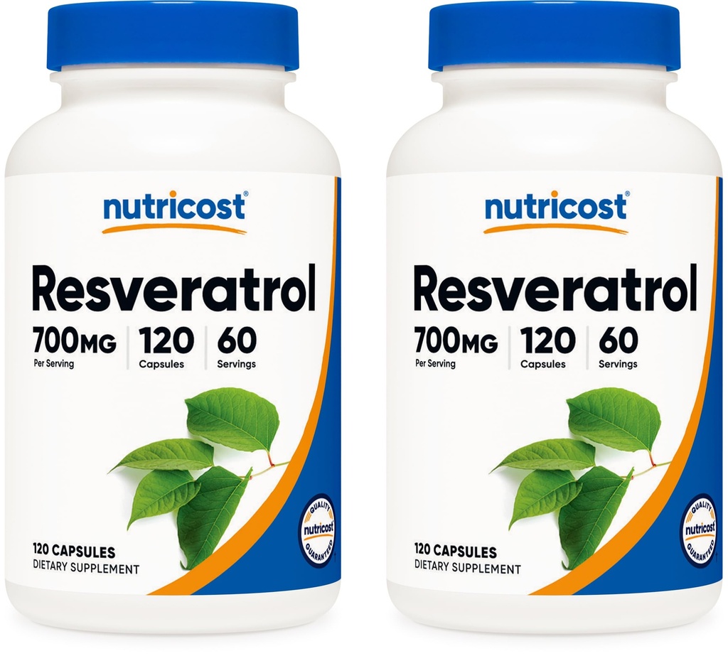 Nutricost Resveratrol 700mg; 120 Kapsułki roślinne - 50% Trans- Resveratrol (2 butelki)