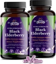 Black Elderberry Kapsułki 124; 200 Hrabia - 10,000 mg 124; Sambucus Elderberry Witaminy, Non- GMO, Gluten Free, Organic Elderberry Extract Sambucus Nigra - 200 Kapsułki wegańskie - Opakowanie 2