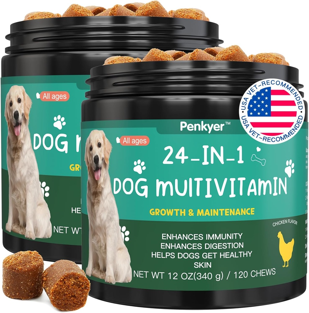 Dog Vitaminy i suplementy, Senior & Puppy Multivitamin dla psów Wsparcie z Glukozaminy Chondroitin Omega Probiotyki - Pies Multivitamin Chewable dla Hip & Joint, Skóra, Immune - (Kurczak 240 Ct)