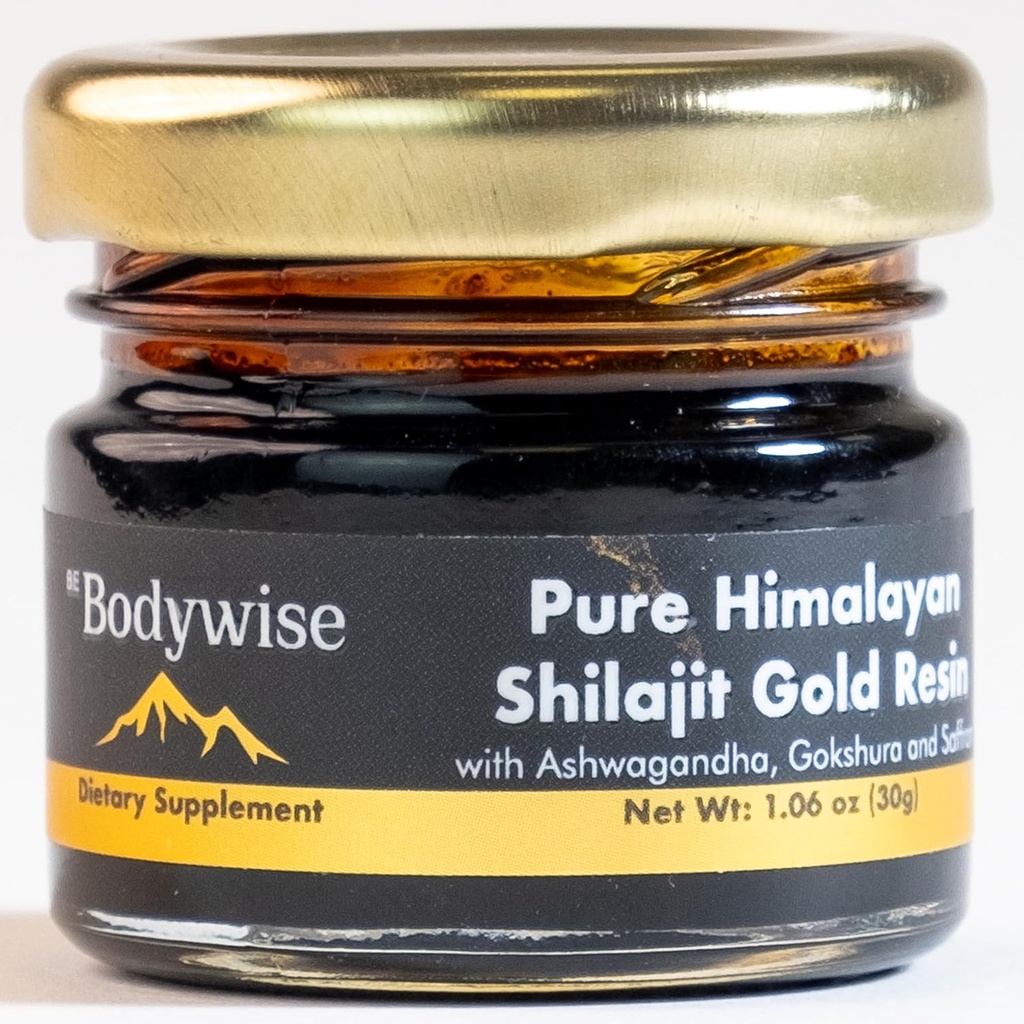 Bądź Bodywise Pure Himalayan Shilajit Resin Gold I Lab Tested I Ashwagandha, Gokshura & Saffron I Fulvic Acid & Trace Minerals I Shilajit for Men & Women Netherlands 124; Zero Sugar I 100% Organic & Natural I 30 gm.