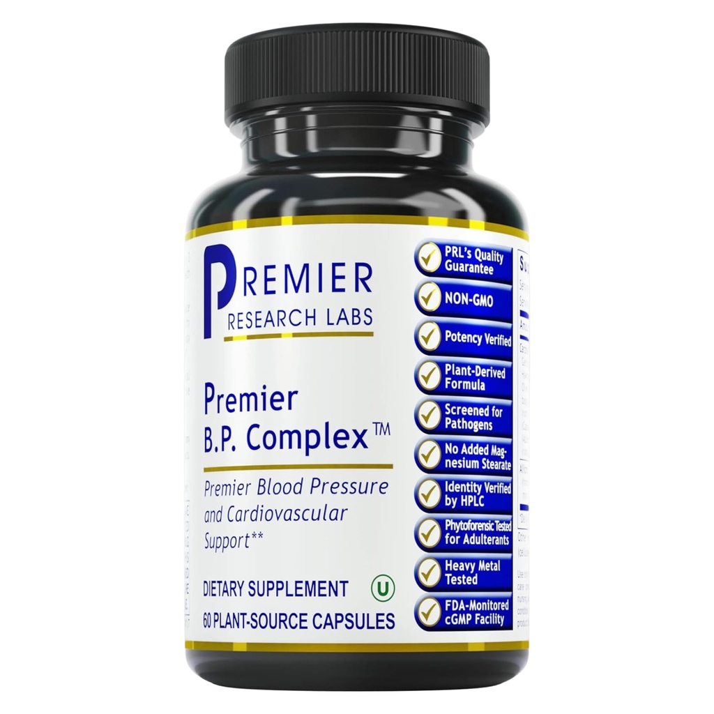 Premier Research Labs Premier BP Complex - Suplementy zdrowia serca, Formuła BP, Suplement Allicin czosnku, Natural Herbal BP Support Pills z Reishi & Cayenne Pepper - 60 Kapsułki wegetariańskie