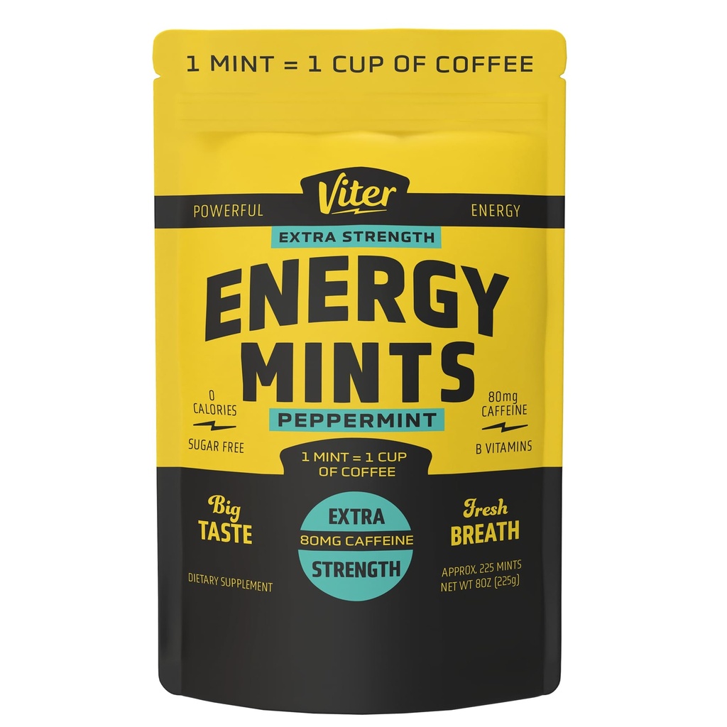 Viter Energy Extra Siła Kofeina mięta 80mg Kofeina, B Witaminy, Sugar Free. (Peppermint, 8oz, Bulk Bag)