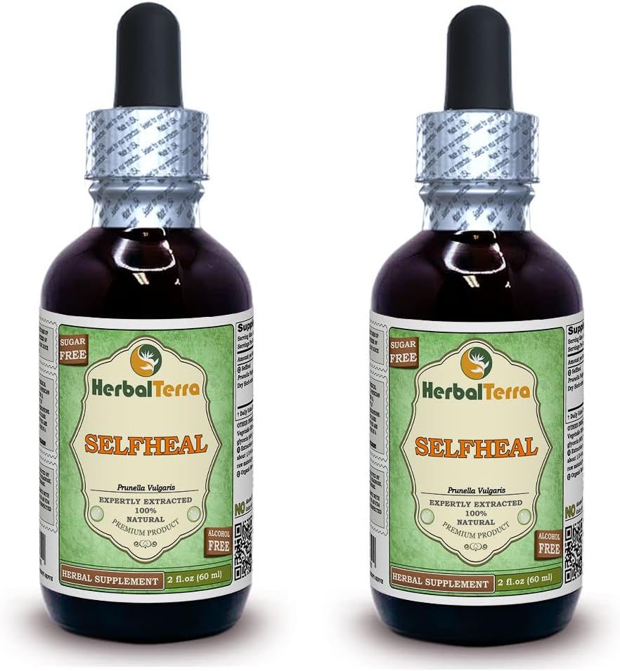 Selfhery (Prunella Vulgaris) Glicerite, Organic Dried Herb Free Alcohol Liquid Extract (Nazwa firmowa: HerbalTerra, Proudly made in USA) 2x2 fl.oz (2x60 ml)