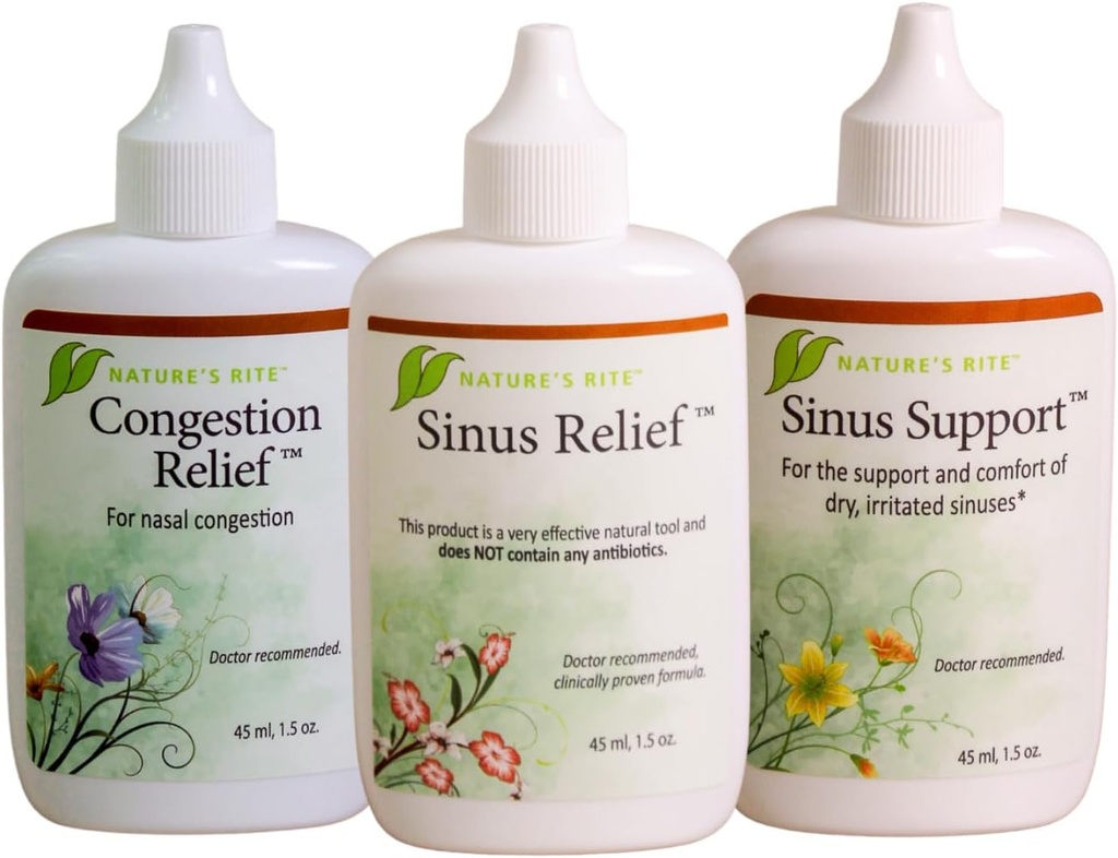 Natury Rite Sinus Trilogy ™, 3 Butelki, 1.5 oz. (45 ml) Każdy - Przenośne, All- Natural Sinus Spray - Non- Addictive Relief for Alergy & Zanieczyszczenie Irritation - Moisturizes & Soothes Tkanka zatokowa