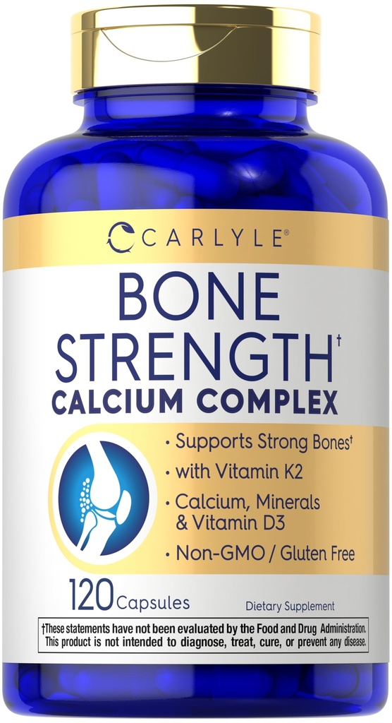 Carlyle Bone Strength Calcium Complex Supplement Supplement 124; z witaminą D3, magnezu, K2, cynku i boru 124; 120 Kapsułki 124; Non- GMO, Gluten Free