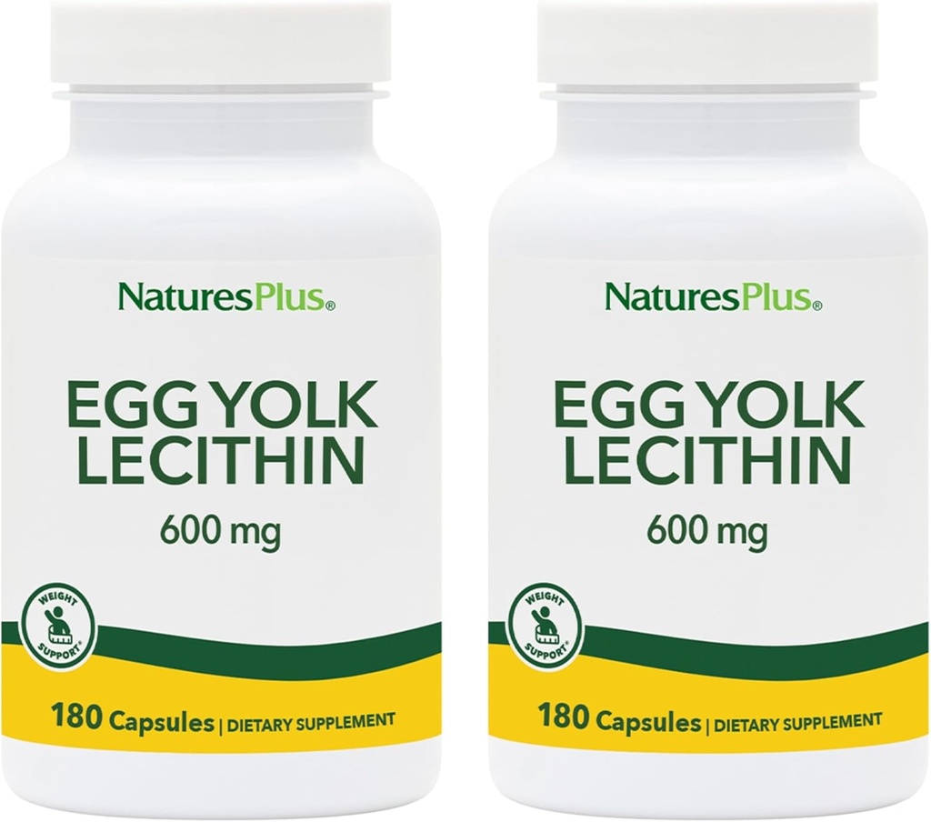 NaturesPlus Egg Yolk Lecytyna - 600 mg, 180 Kapsułek - Opakowanie 2 - Soi Free, Gluten Free - 180 Razem Sługi