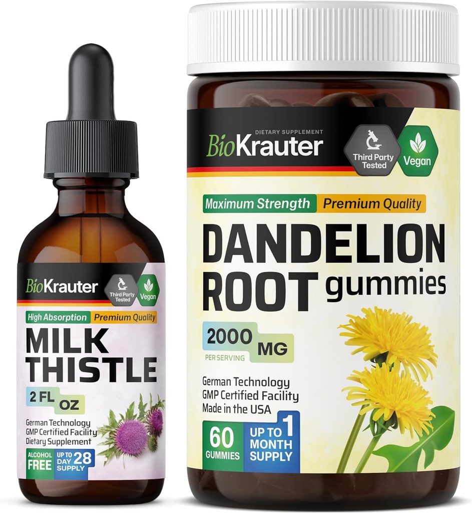 BIO KRAUTER Mleko Tistle nalewka 2 Fl. Oz. & Dandelion 60 Gummies