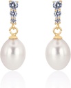 18K Gold Plated Sterling Srebrny Dangle White Drop Handchored Jakość Freshwater Kultured Pearl Kolczyki ślubne z cubic Zirconia Kryształy Pearl Kolczyki ślubne Biżuteria dla narzeczonych