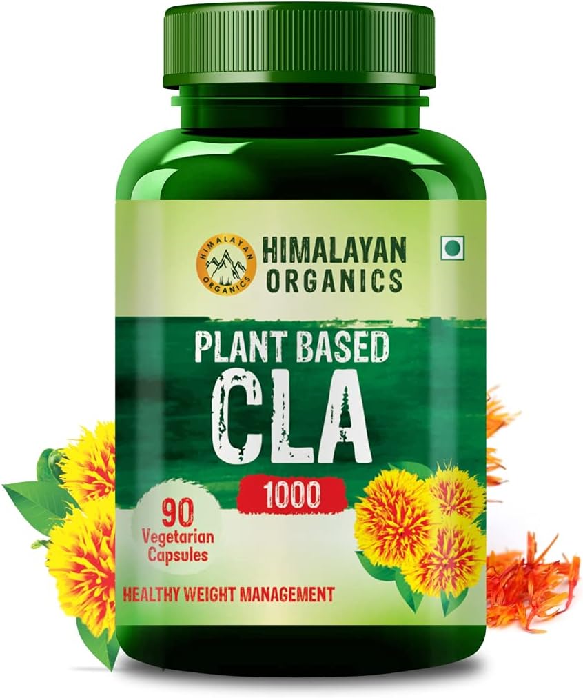 Himalajski Organics Organics Plant Based CLA 1000 Safflower Oil Extract Fat Burner Supplement Amendant 124; Immunitet Booster, Weight Management, Lean Muscle Mass 124; Good for Men and Women -90 Veg kapsułki