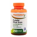 Kwas foliowy 800 µg Plus Żelazko 27 mg Suplement dla kobiet, Witamina B9, Folate Prenatal, Szybka absorpcja, Made in USA, 250 Softgels