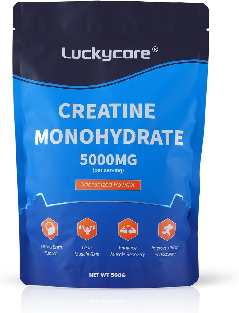 Luckycare Kreatyna Monowodzian - 5000 mg Czysty zmikronizowany Kreator - Kreatyna Proszek Wsparcie dla Siła i Wydajność - 100 Służenie, 500G