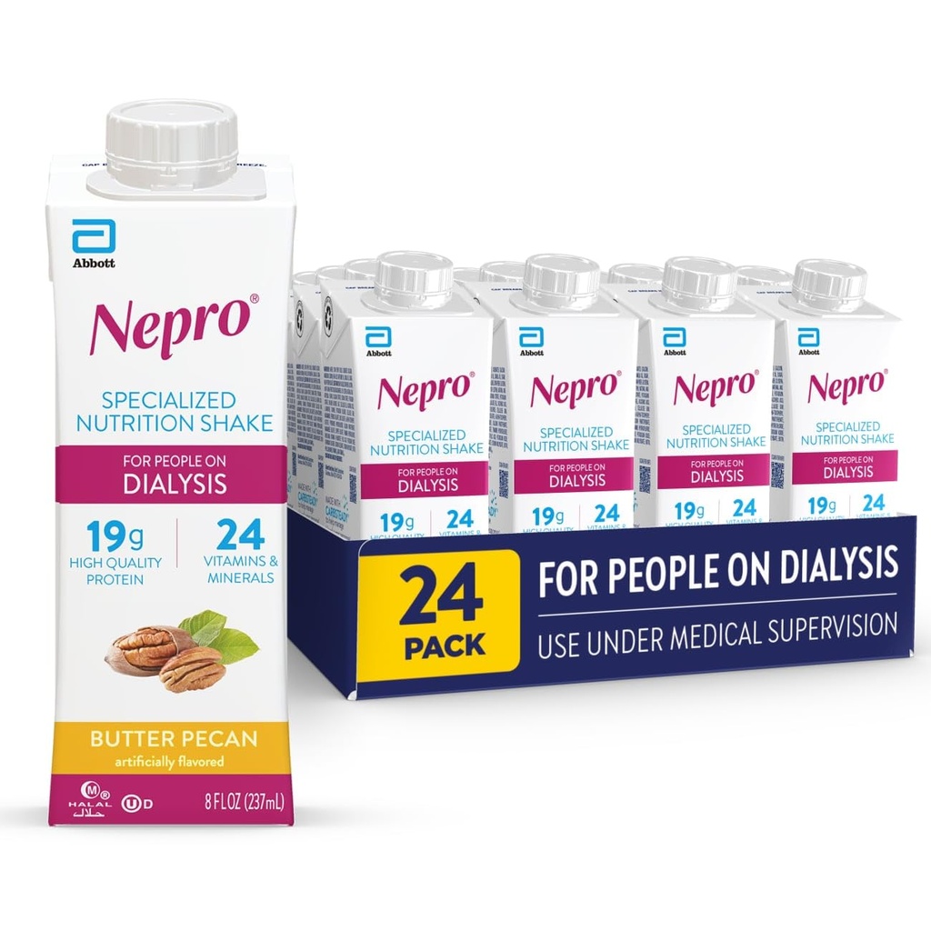 Nepro Nutrition Shake dla osób dializowanych, Białko 19g, 420 kalorii, Masło Pecan, 8 fl oz, Opakowanie po 24