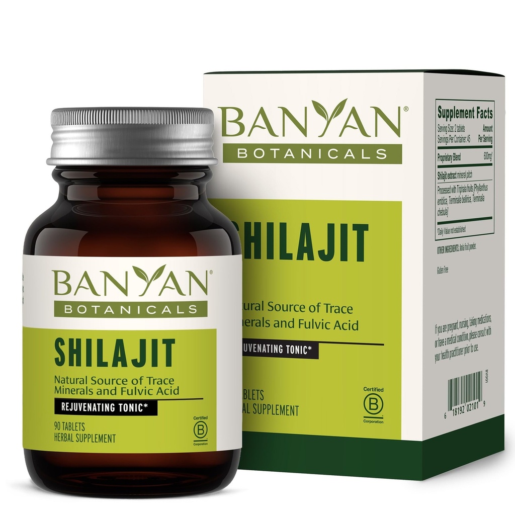 Banyan Botanicals Shilajit - Organic and Sustainable Mineral Pitch - Mineral- Rich Shilajit Supplement for Natural Detoksyfication and Healthy Aging * - 90 Tablets - Non GMO Sustainable Sourced Vegan