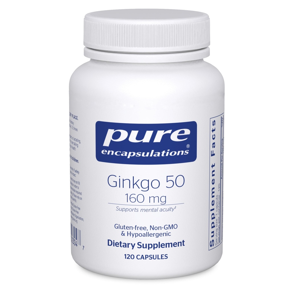 Czyste enkapsulacje Ginkgo 50 160 mg Xiv124; Ginkgo Biloba Suplement do wsparcia tlenu, krążenie krwi i łagodne problemy z pamięcią związane ze starzeniem się * Xiv124; 120 Kapsułki