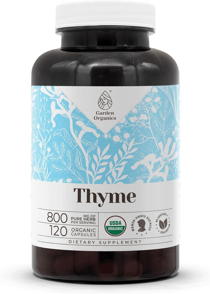 Thyme USDA Organic 120 Kapsułki 124; Wysoka potencja Naturalny Suplement Bis 124; Certified Organic Vegetarian Capsules and Organic Thyme (Thymus Vulgaris) Suszony Liść (120 Kapsułki)