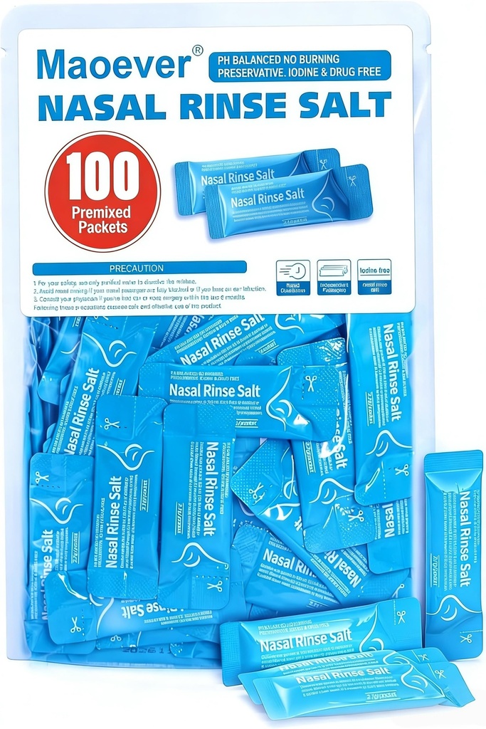 Neti Pot Salt Pakiety - 100 Indywidualnie zapakowane opakowania soli do mycia nosa 124; Neti Pot Refill Kit 124; Skuteczne nawadnianie nosa 124; Sinus Care According 124; Nasal Cleansing Solution