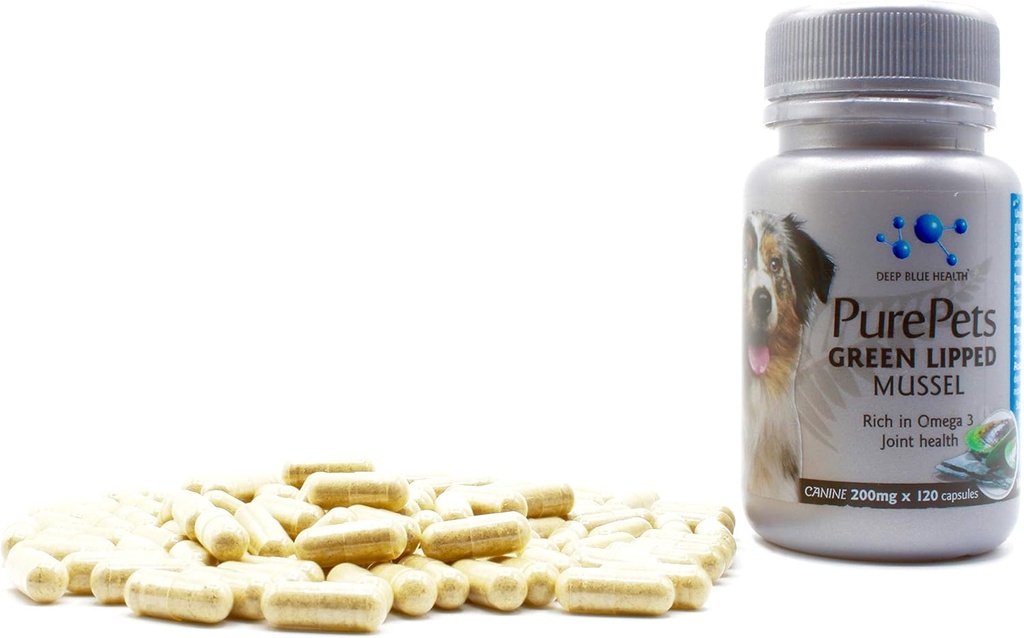PurePets New Zealand Green Lipped Mussel Capsules for Dogs and Cats - 200mg x 120 Capsules - for Hip & Joint Support - 100% Natural Arthritis Pain Relief - Mobility Supplement Inflammation Management