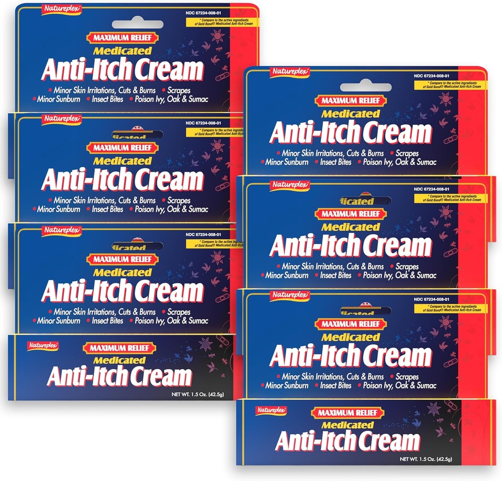 Natureplex maximum Relief Medicated Anti- Itch Cream 1.5oz (6 pack) - Szybka relief na wysypki, gryzy, oparzenia słoneczne, cięcia, Burns, Poison Ivy & More - Chłodzenie Menthol & Pramoxine - Made in USA