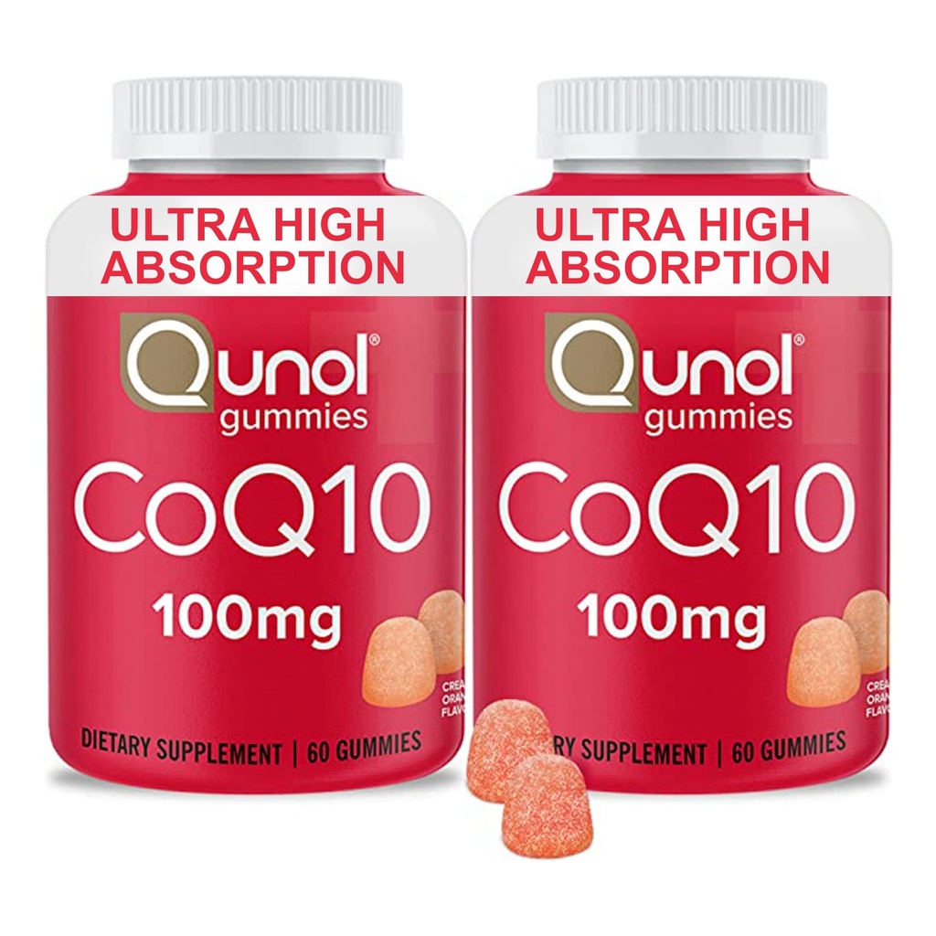 Qunol CoQ10 Gummies, CoQ10 100mg, Pyszne suplementy gumowe, Pomaga wspierać zdrowie serca, Wegan, Gluten Free, Ultra Wysoka Absorpcja, 2 Miesiąc Dostawy (60 Count, Pack of 2)